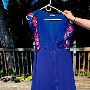 Navy maxi dress with embroidered flowers